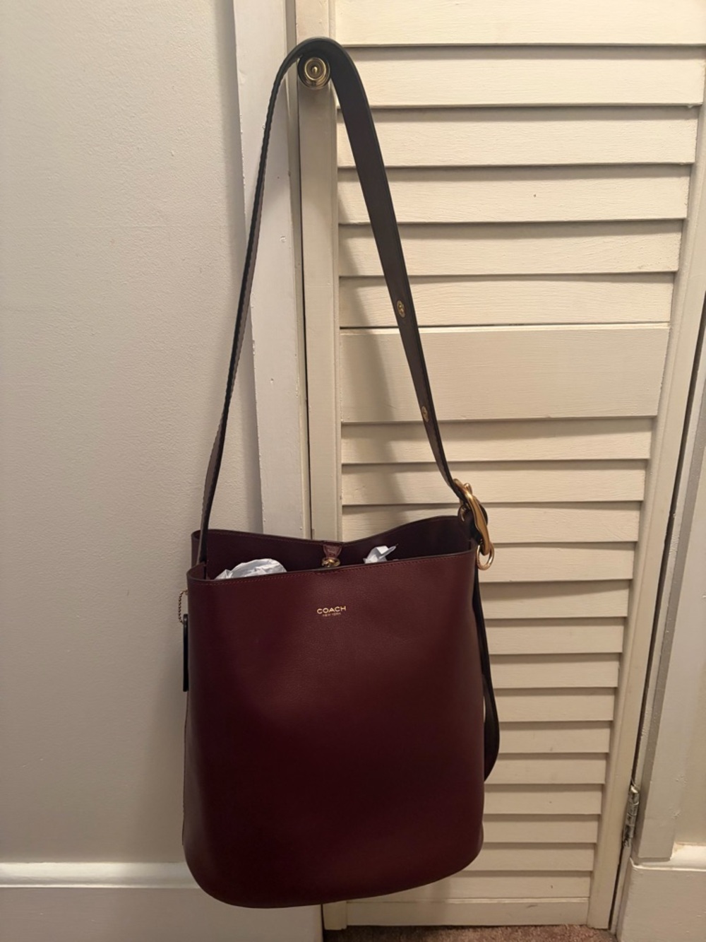 COACH  LG .Bleeker Merlo Leather Shoulder Bucket Bag with  Brass Gold Hardware